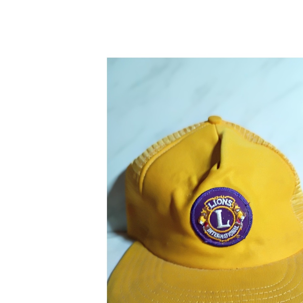 Vintage Reynolds Lions Club International Trucker Hat Yellow Mesh Snapback USA